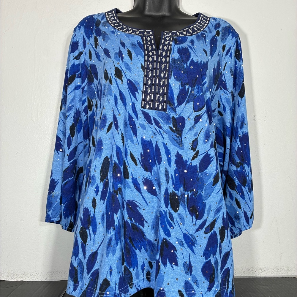 Cathy Daniels knit Tunic Studded Neckline 2X